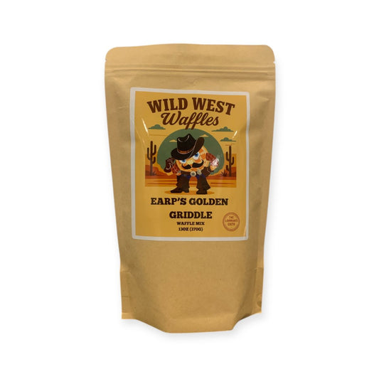 Bag of Wild West Waffles Mix, a small-batch Belgian-style waffle mix that makes crispy, fluffy waffles with premium ingredients.
